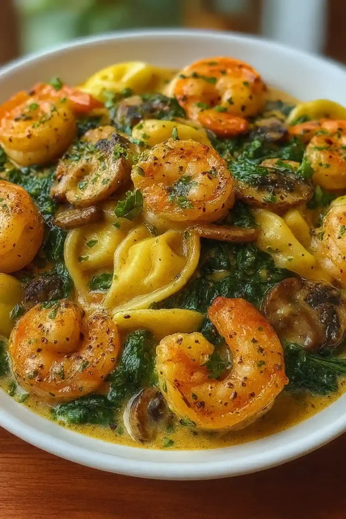 Creamy Spinach Mushroom Shrimp Shells recipe