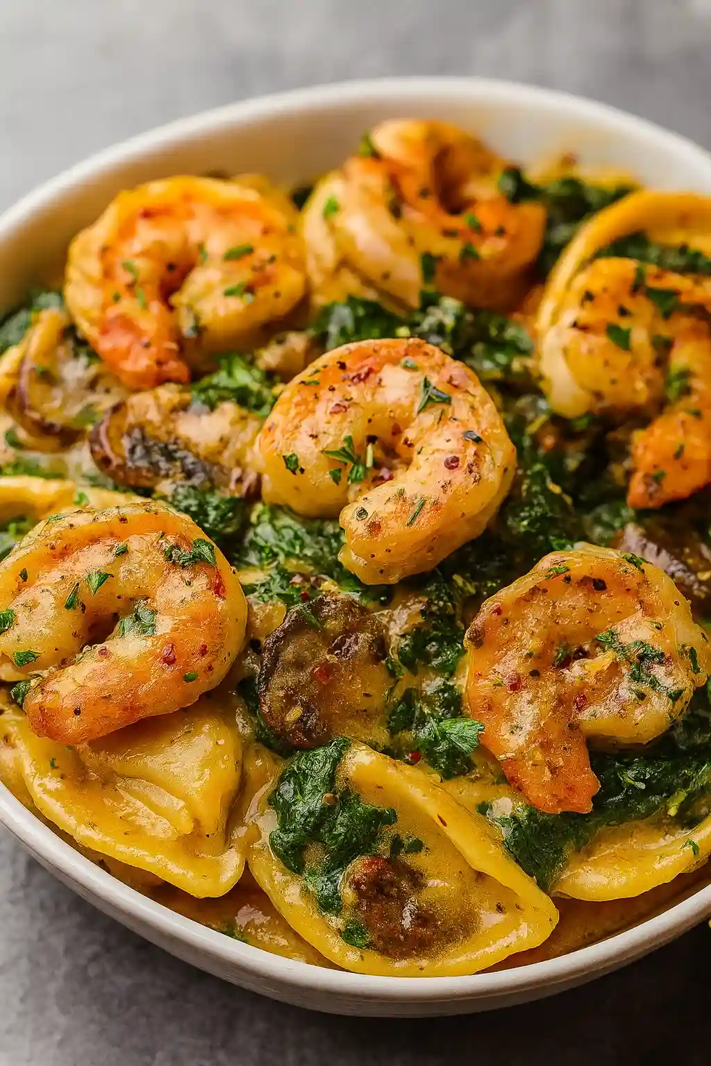 Creamy Spinach Mushroom Shrimp Shells