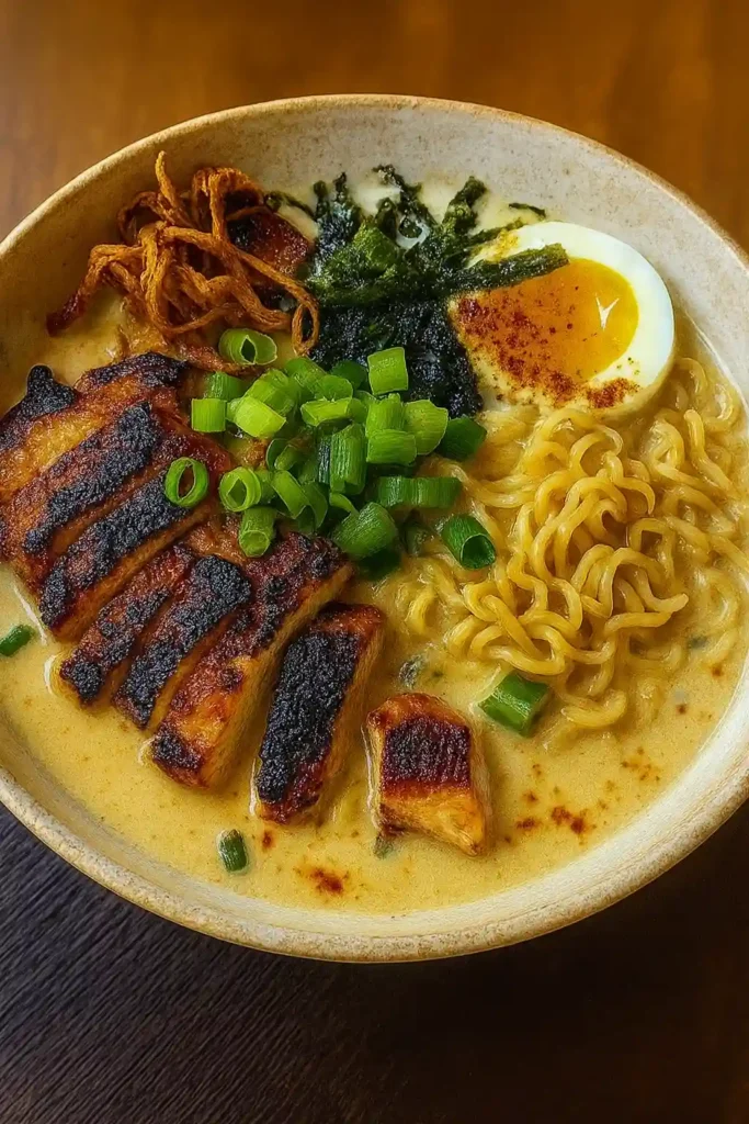 Fiery Chicken Ramen with Creamy Garlic Sauce
