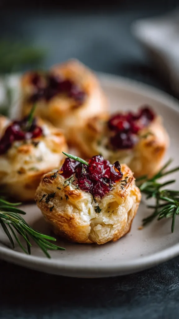 Cranberry Brie Puff Pastry Bites