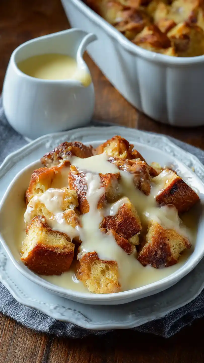 Old-Fashioned Bread Pudding with Vanilla Sauce