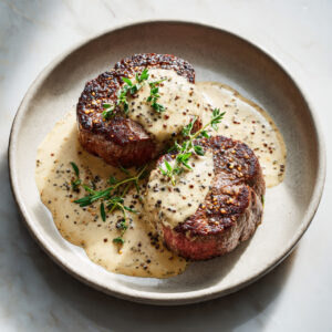 Filet Mignon with Peppercorn Sauce