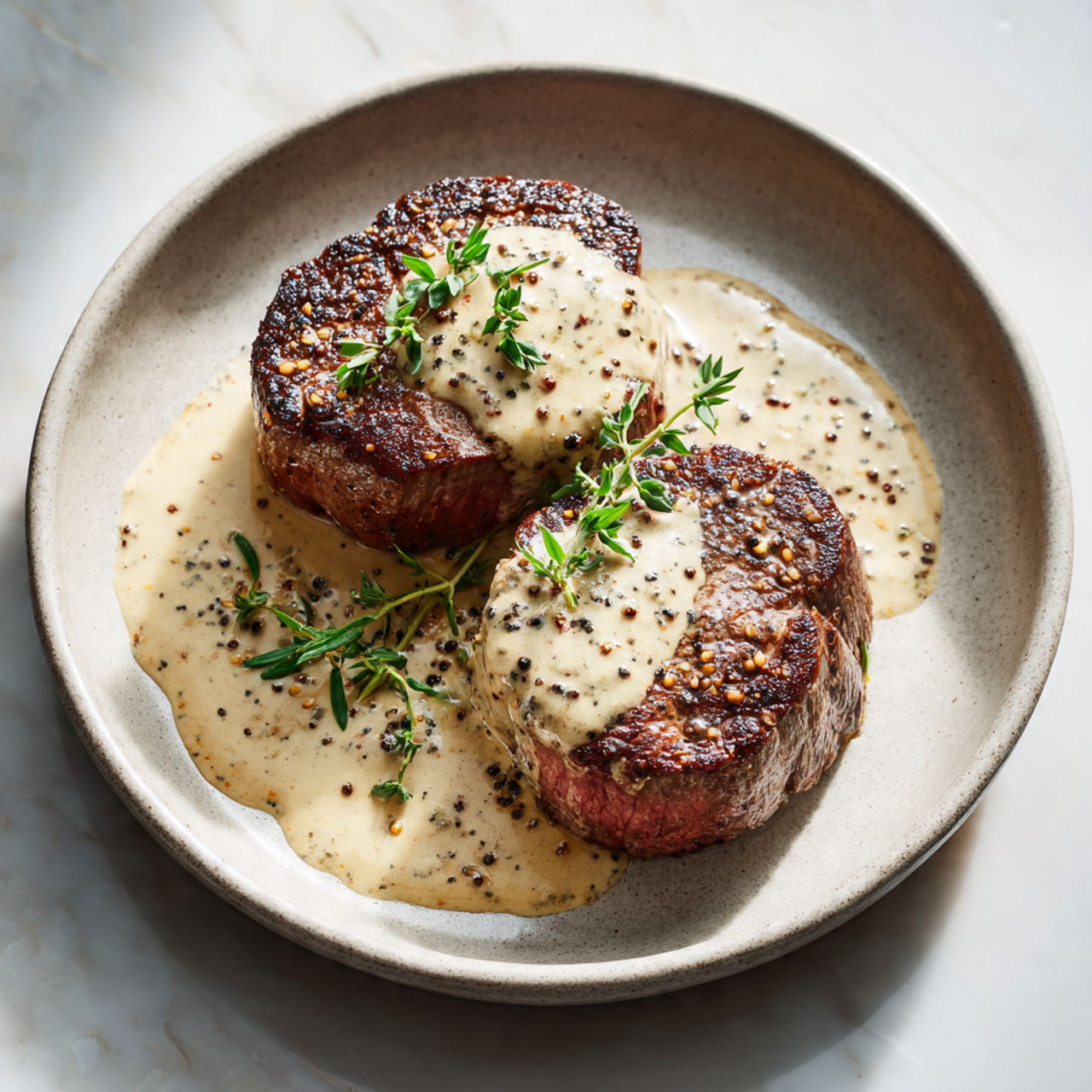 Filet Mignon with Peppercorn Sauce